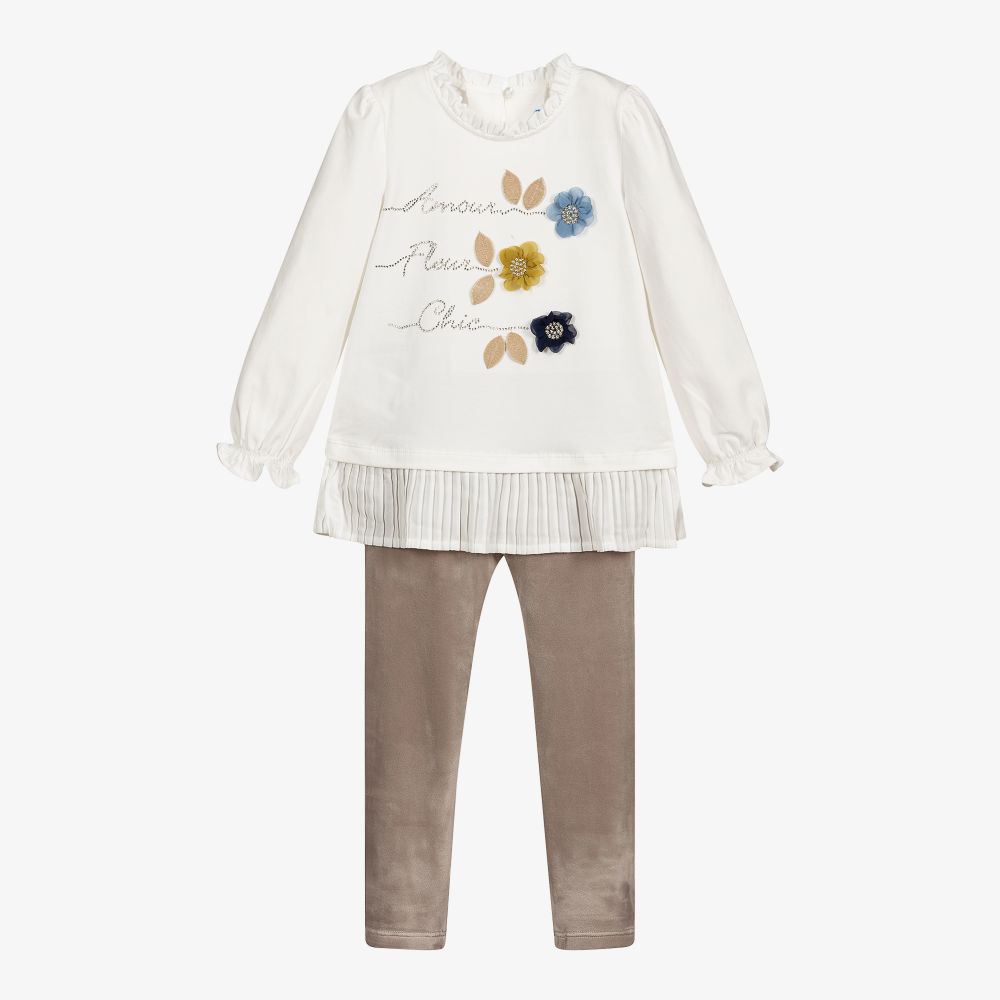 Mayoral - Ivory & Beige Leggings Set | Childrensalon