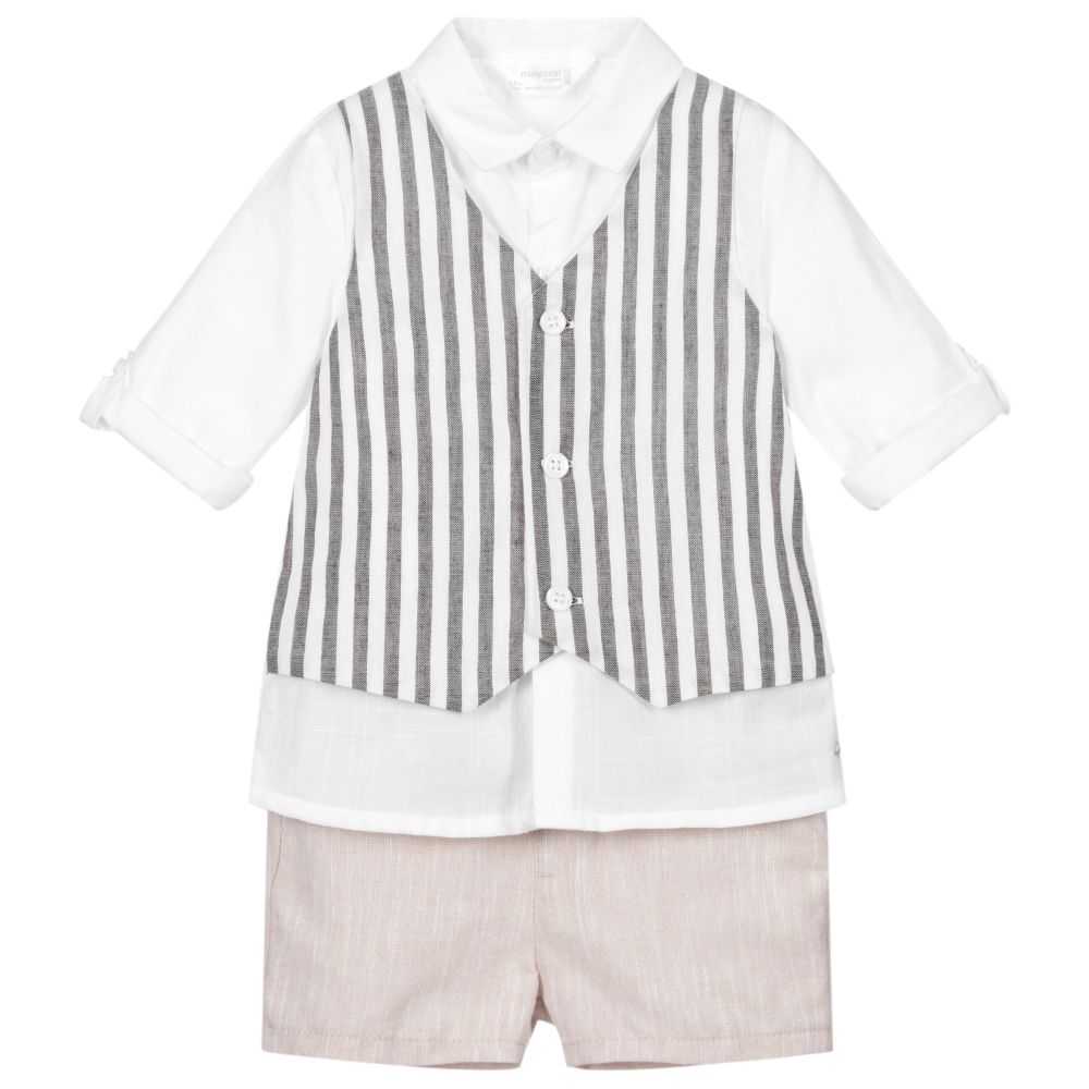 Mayoral Newborn - Ivory & Beige Shorts Set | Childrensalon