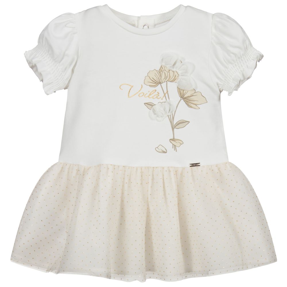 Mayoral - Ivory & Beige Tulle Dress | Childrensalon