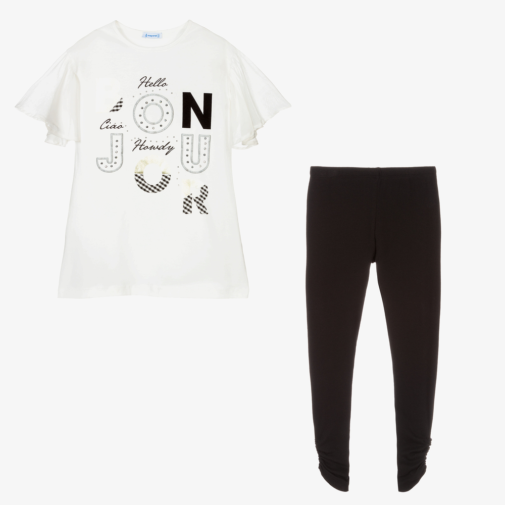 Mayoral-Кремовый топ и черные легинсы | Childrensalon Outlet