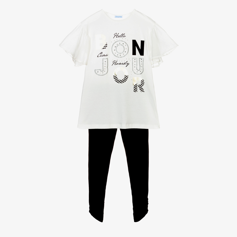 Mayoral - Legging noir et haut blanc | Childrensalon