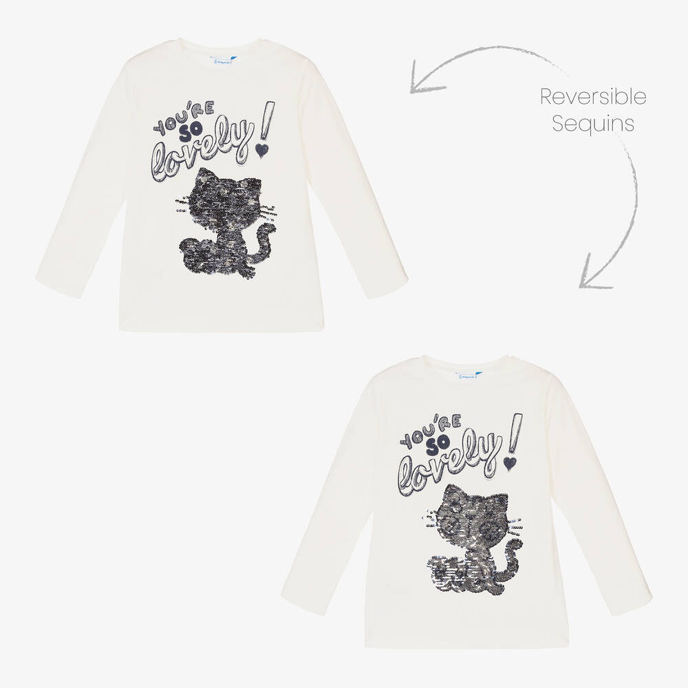 Mayoral-Кремовый топ с котом и синие легинсы | Childrensalon Outlet