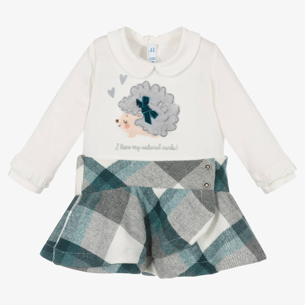Mayoral - Ivory & Blue Check Skirt Set | Childrensalon