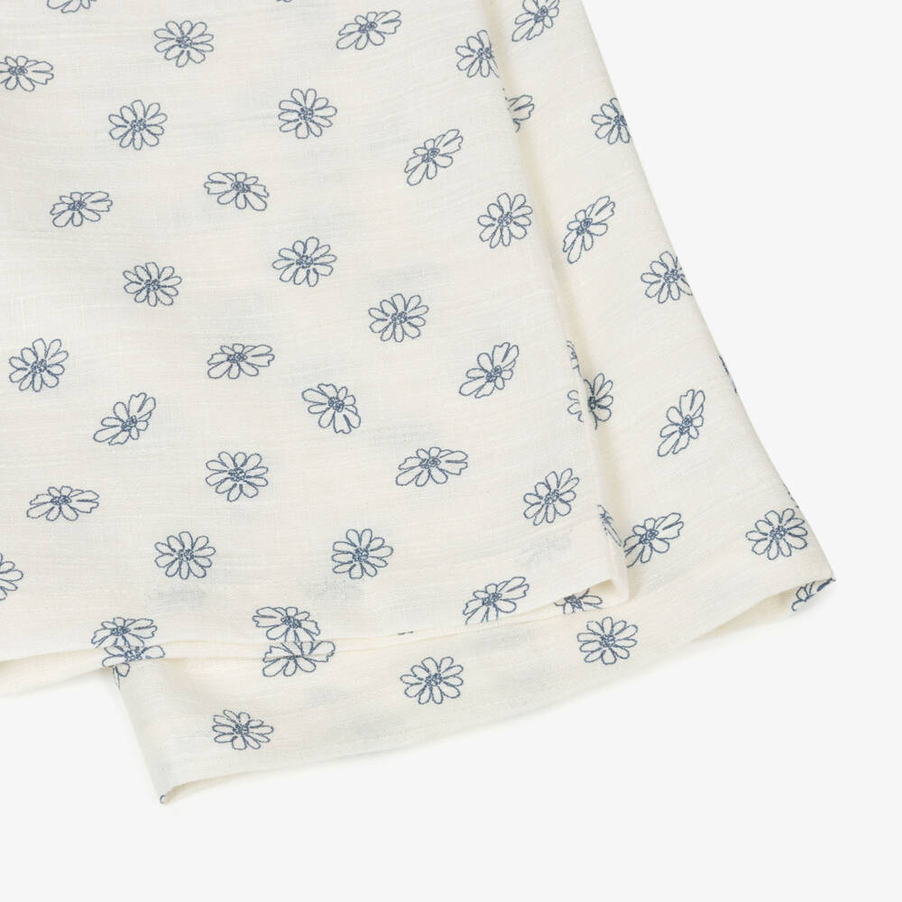 Mayoral-Ivory Blue Embroidered Flower Trouser Set | Childrensalon Outlet