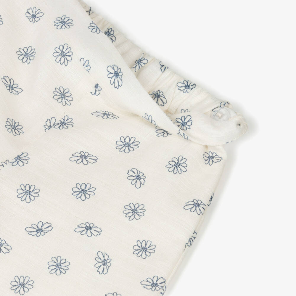 Mayoral-Ivory Blue Embroidered Flower Trouser Set | Childrensalon Outlet