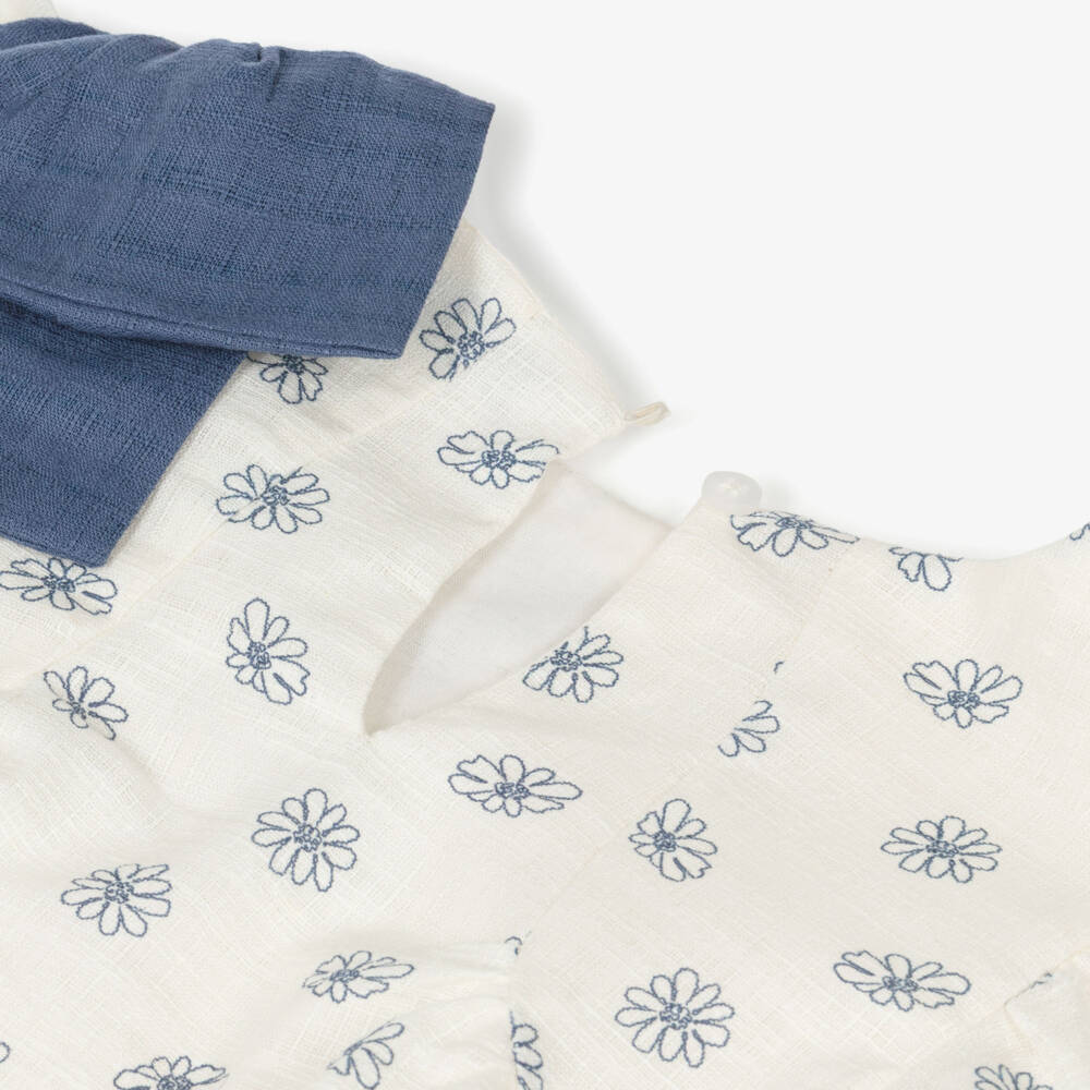 Mayoral-Ivory Blue Embroidered Flower Trouser Set | Childrensalon Outlet