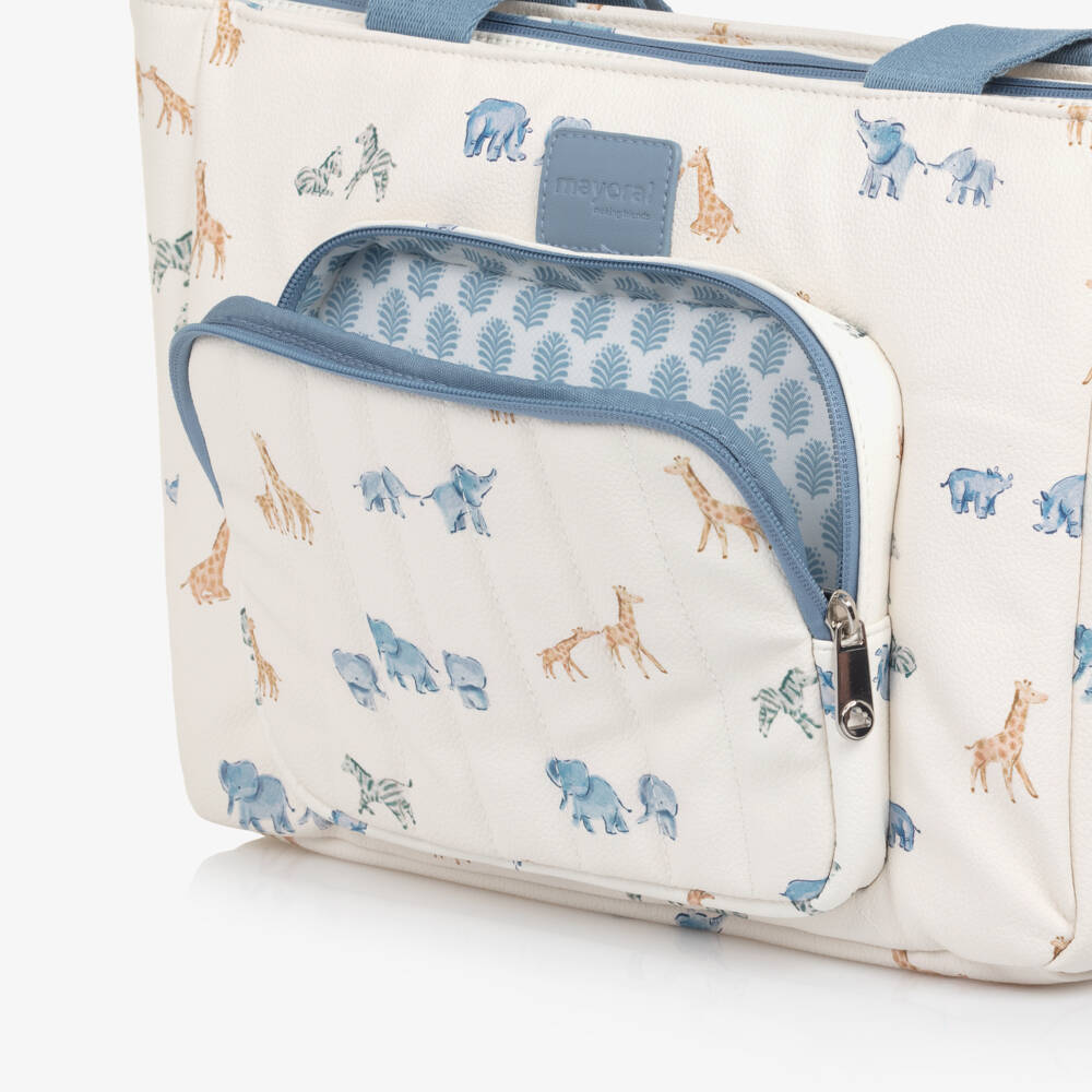 Mayoral Newborn-Ivory & Blue Faux Leather Stroller Changing Bag (36cm) | Childrensalon Outlet