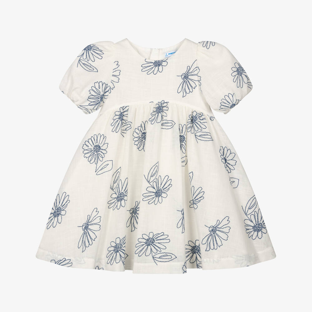 Mayoral-Ivory & Blue Floral Dress | Childrensalon Outlet