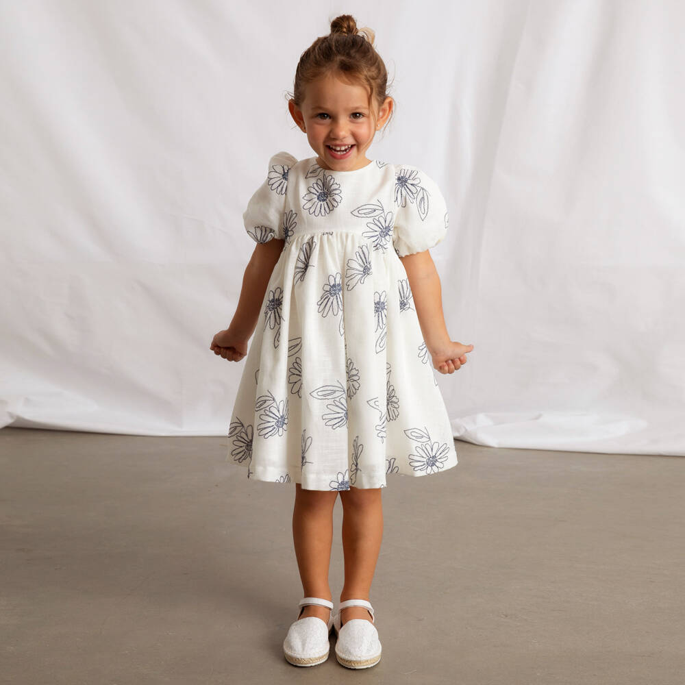 Mayoral-Ivory & Blue Floral Dress | Childrensalon Outlet