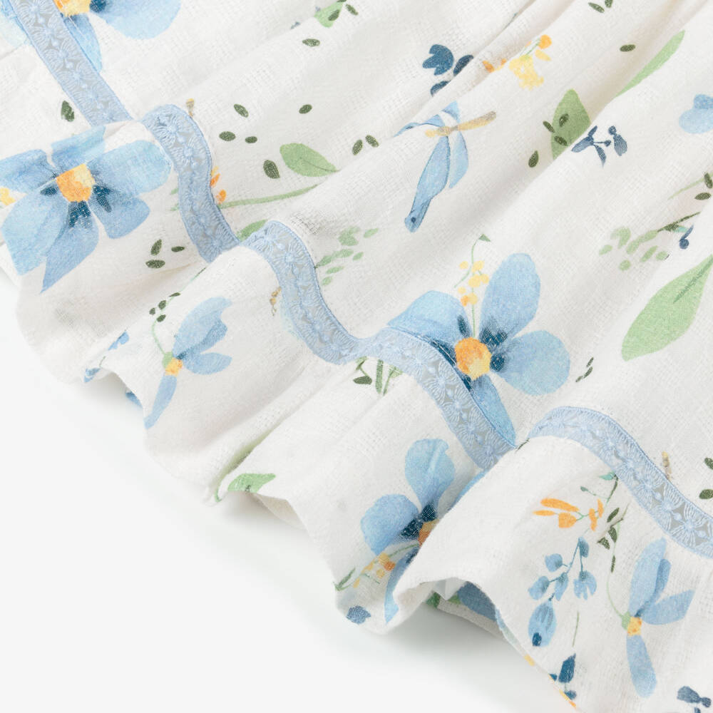 Mayoral-Ivory & Blue Flowers Aop Ss Dress | Childrensalon Outlet
