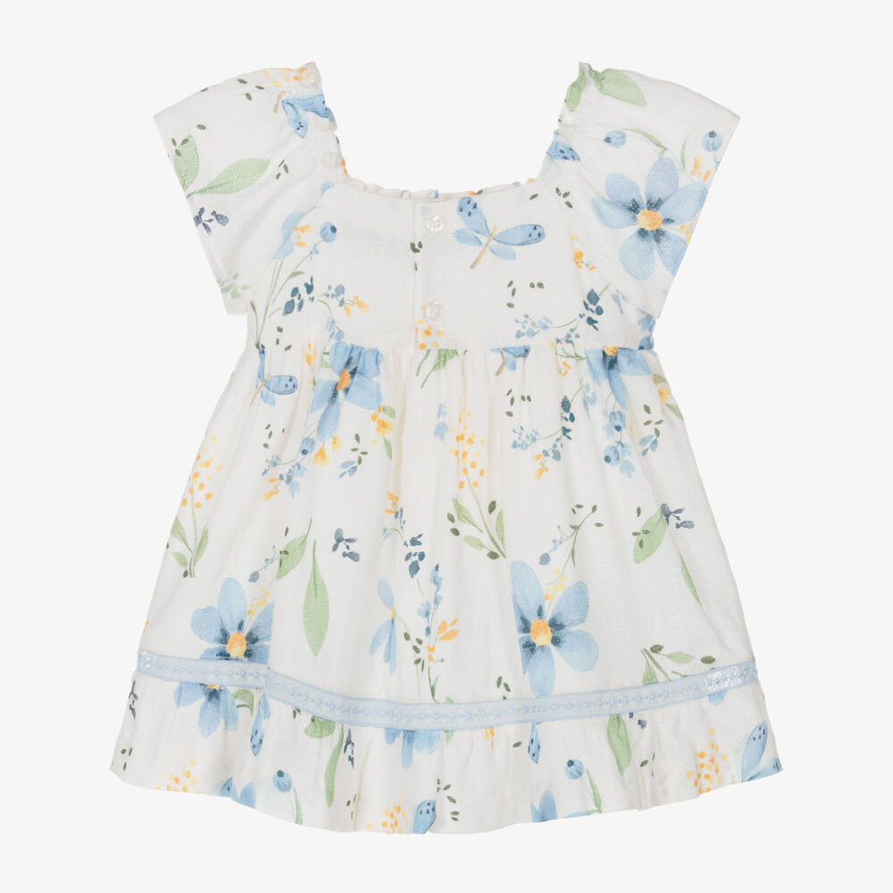 Mayoral-Ivory & Blue Flowers Aop Ss Dress | Childrensalon Outlet