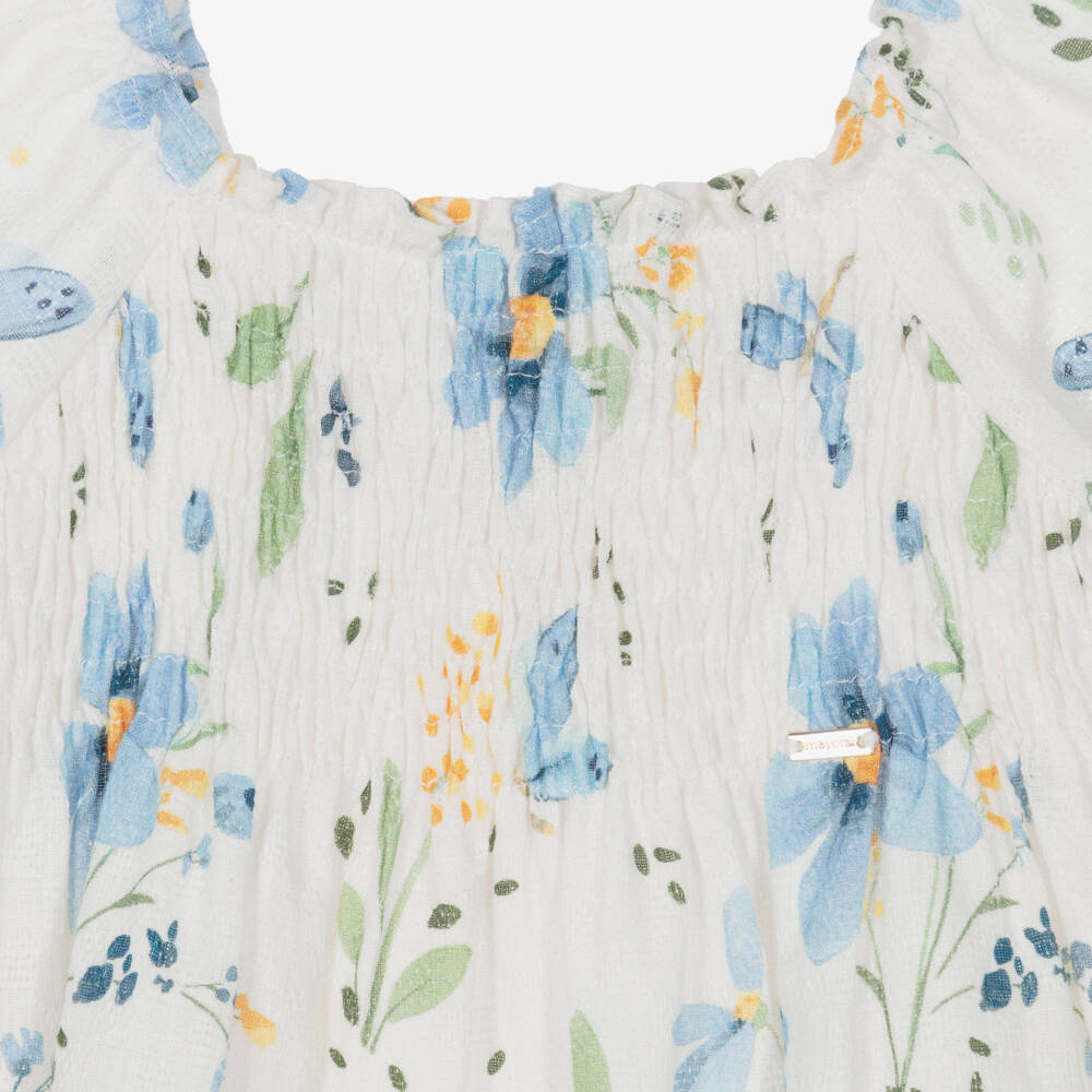 Mayoral-Ivory & Blue Flowers Aop Ss Dress | Childrensalon Outlet