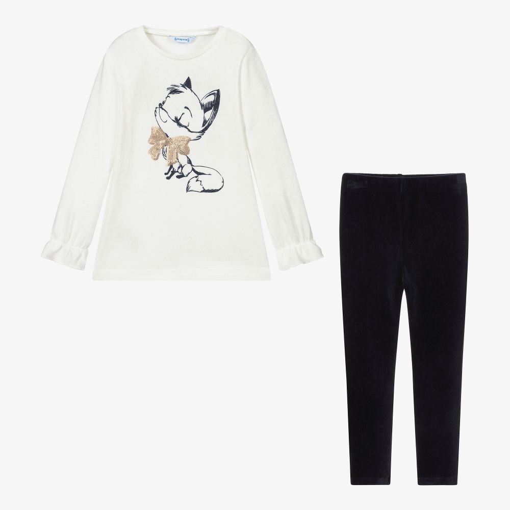 Mayoral-Ivory & Blue Fox Leggings Set | Childrensalon Outlet