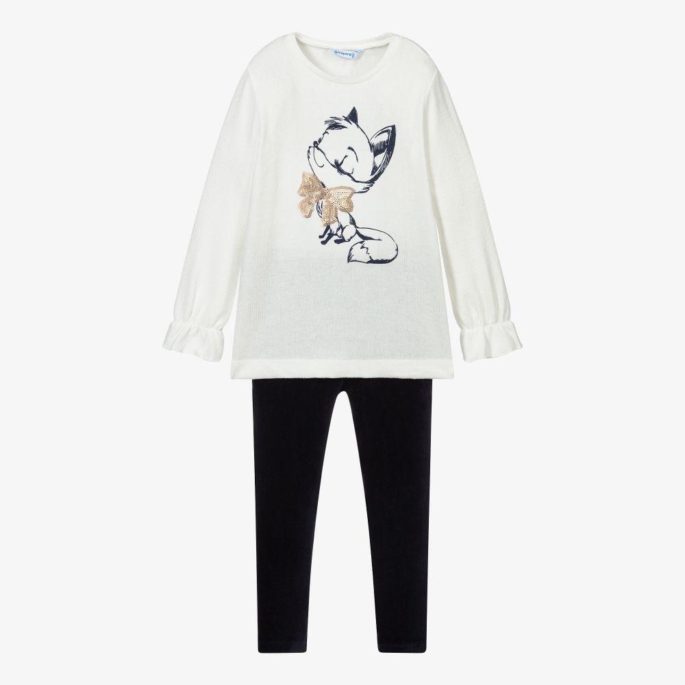 Mayoral - Ivory & Blue Fox Leggings Set | Childrensalon