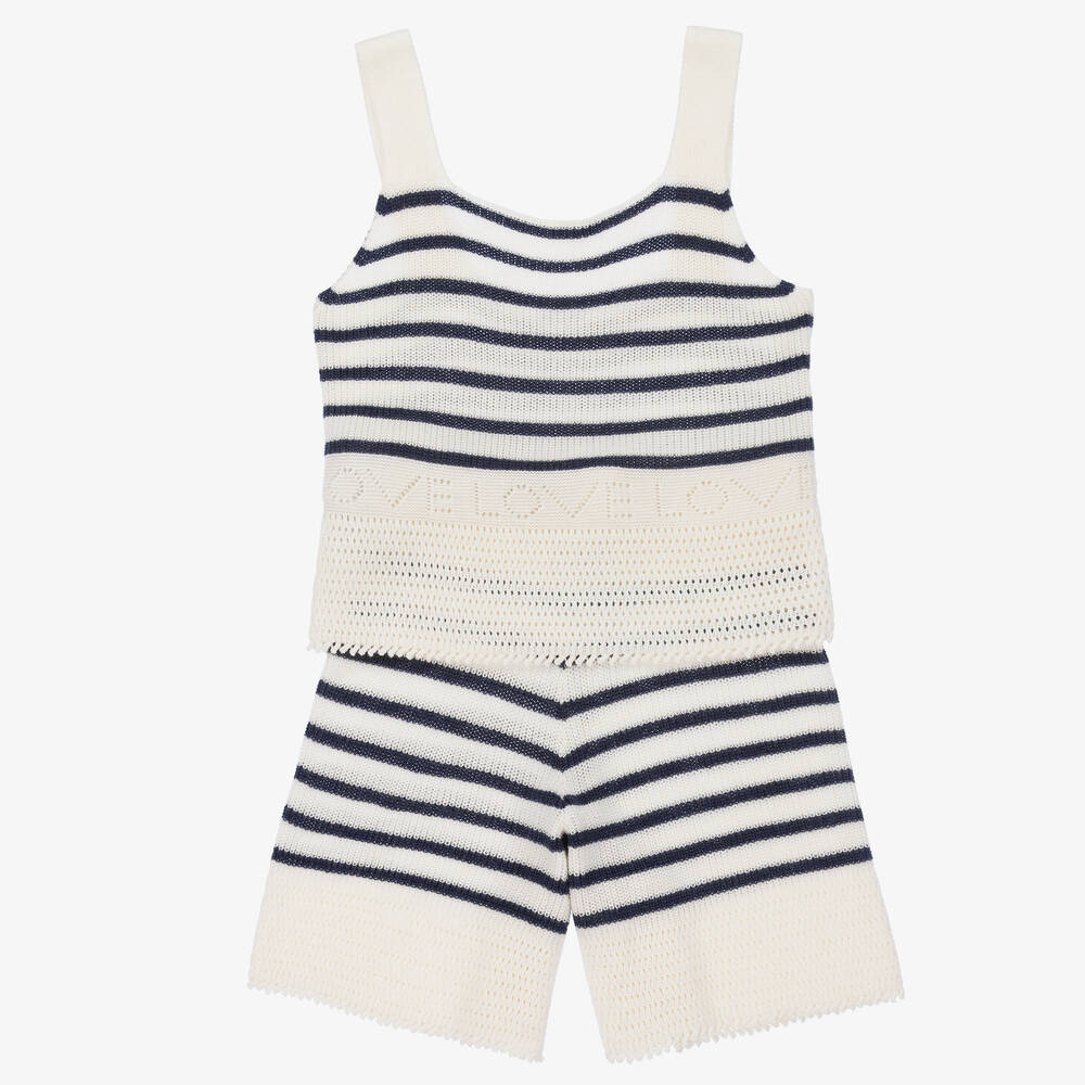 Mayoral - Gestreiftes Top & Shorts elf./blau | Childrensalon