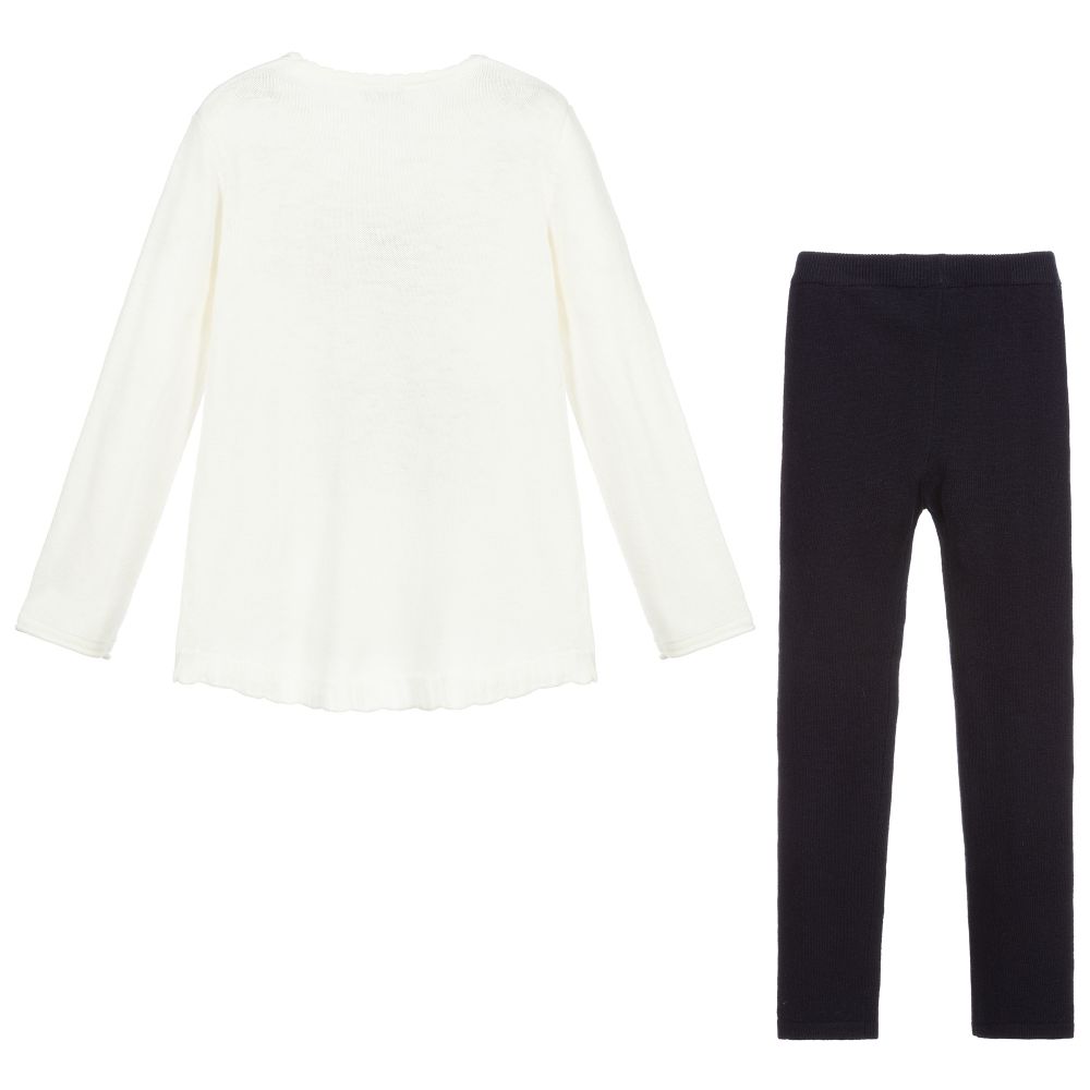 Mayoral-ليغنغز وتوب مزيج أكريليك وصوف محبوك لون عاجي وكحلي | Childrensalon Outlet