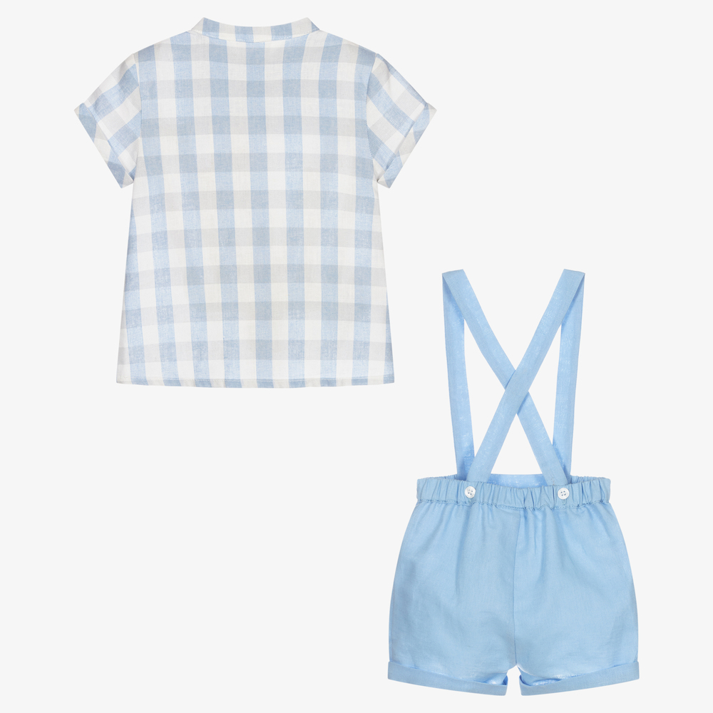 Mayoral Newborn-Ivory & Blue Linen Shorts Set | Childrensalon Outlet