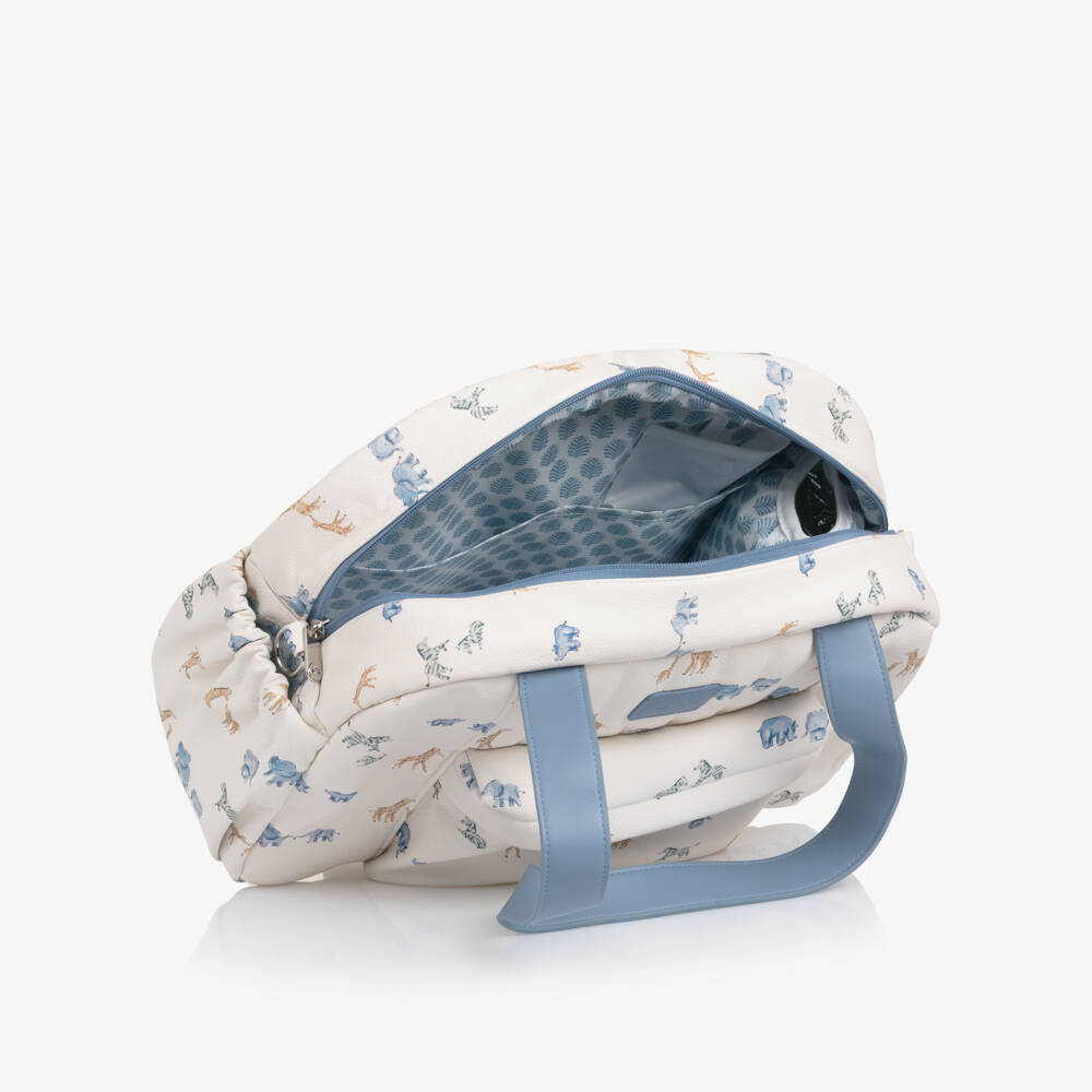 Mayoral Newborn-Ivory & Blue Safari Faux Leather Changing Bag (36cm) | Childrensalon Outlet