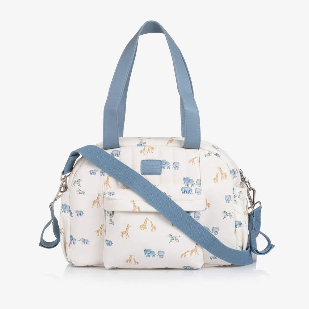 Mayoral Newborn-Ivory & Blue Safari Faux Leather Changing Bag (36cm) | Childrensalon Outlet
