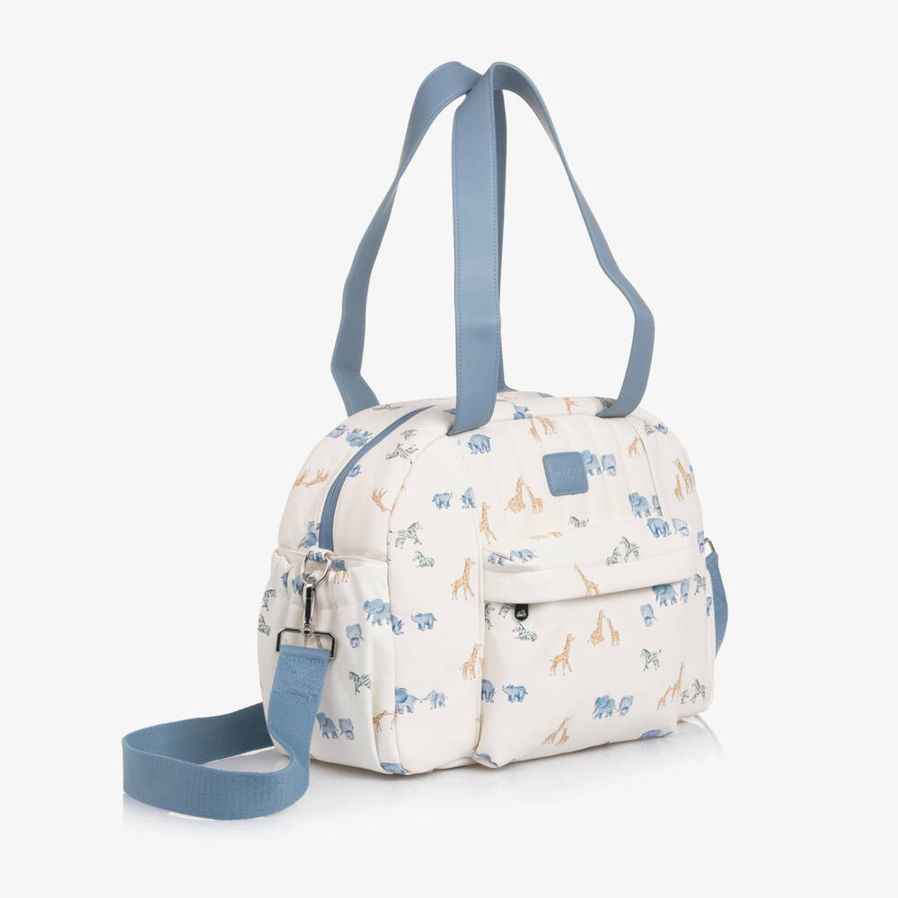 Mayoral Newborn-Ivory & Blue Safari Faux Leather Changing Bag (36cm) | Childrensalon Outlet