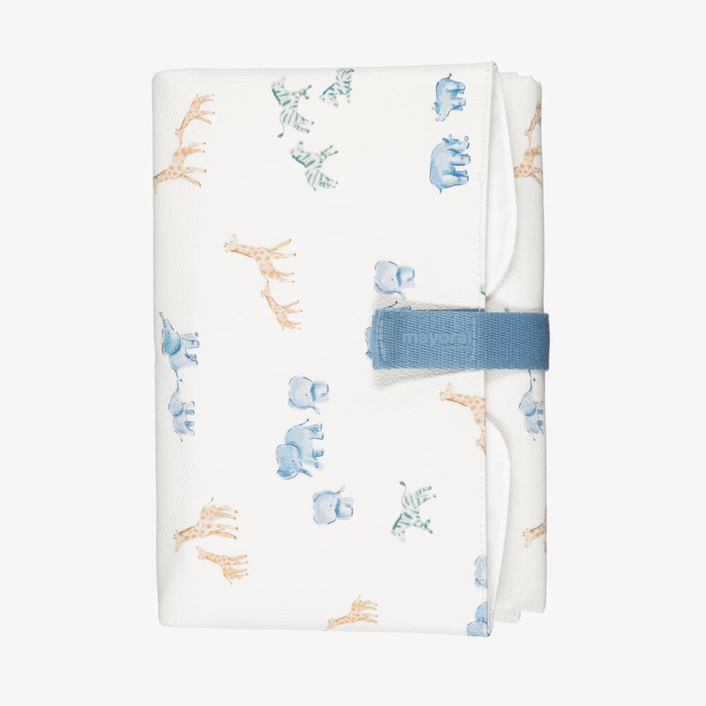 Mayoral Newborn-Ivory & Blue Safari Foldable Changing Mat (76cm) | Childrensalon Outlet
