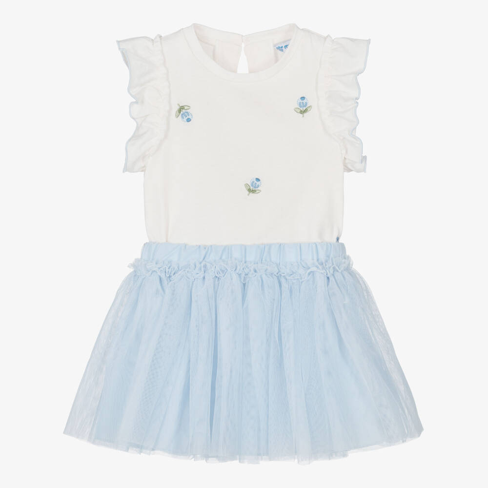 Mayoral-Ivory & Blue Tulle Skirt Set | Childrensalon Outlet