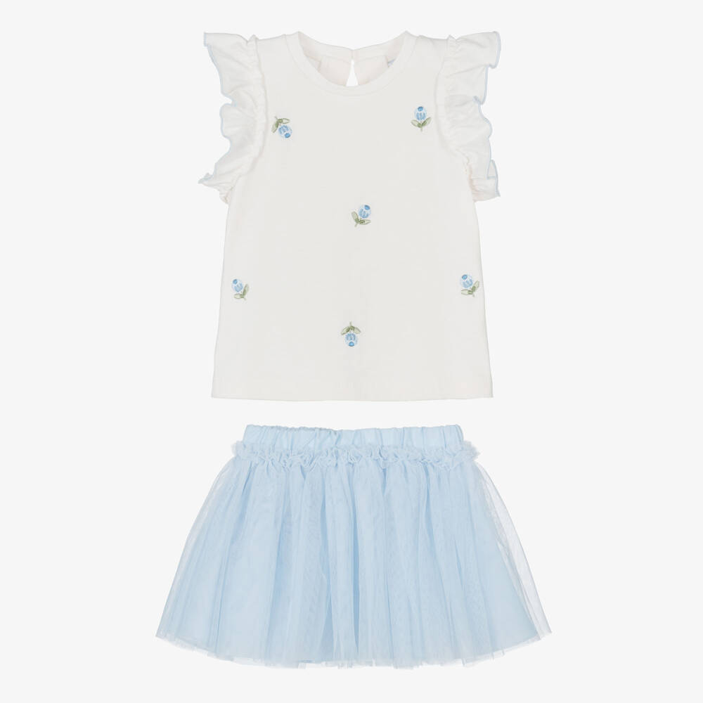 Mayoral-Ivory & Blue Tulle Skirt Set | Childrensalon Outlet