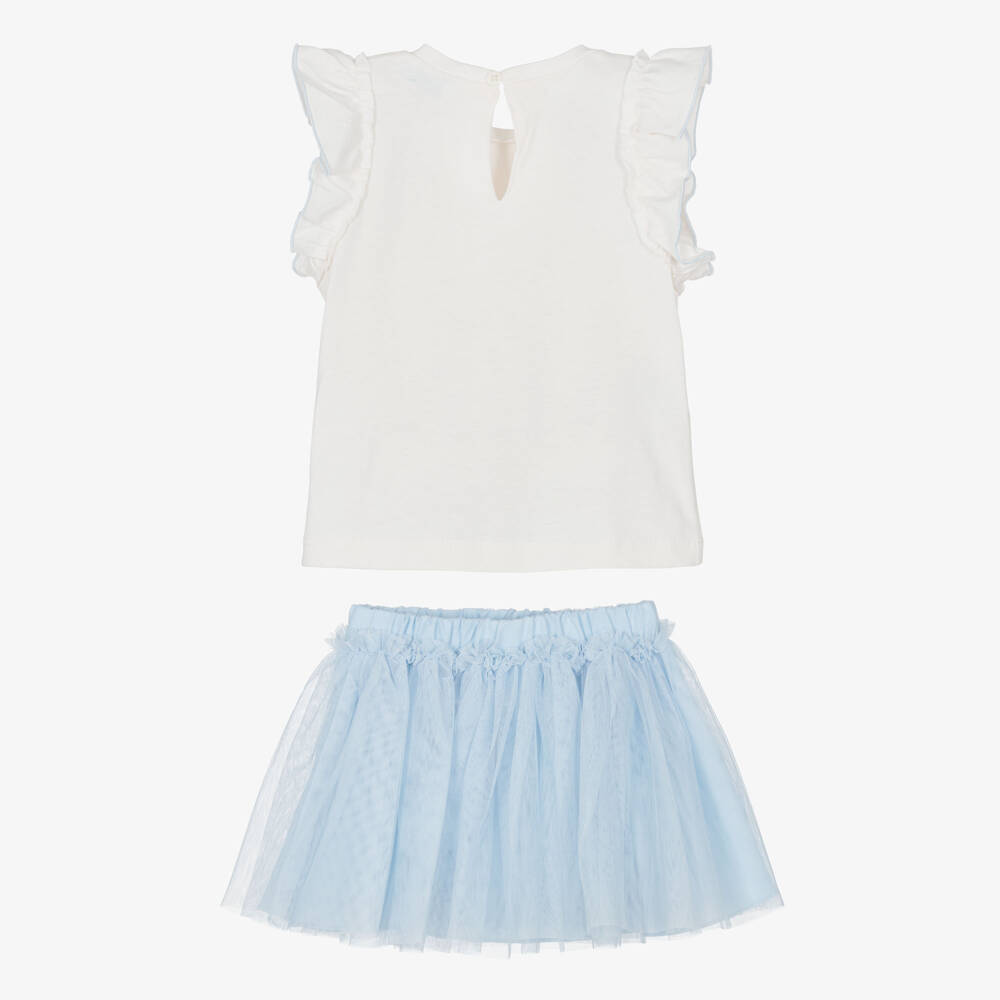 Mayoral-Ivory & Blue Tulle Skirt Set | Childrensalon Outlet