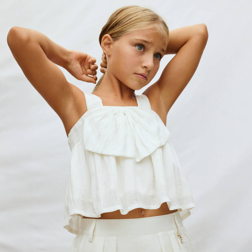 Mayoral-Кремовый топ с бантом для девочек | Childrensalon Outlet