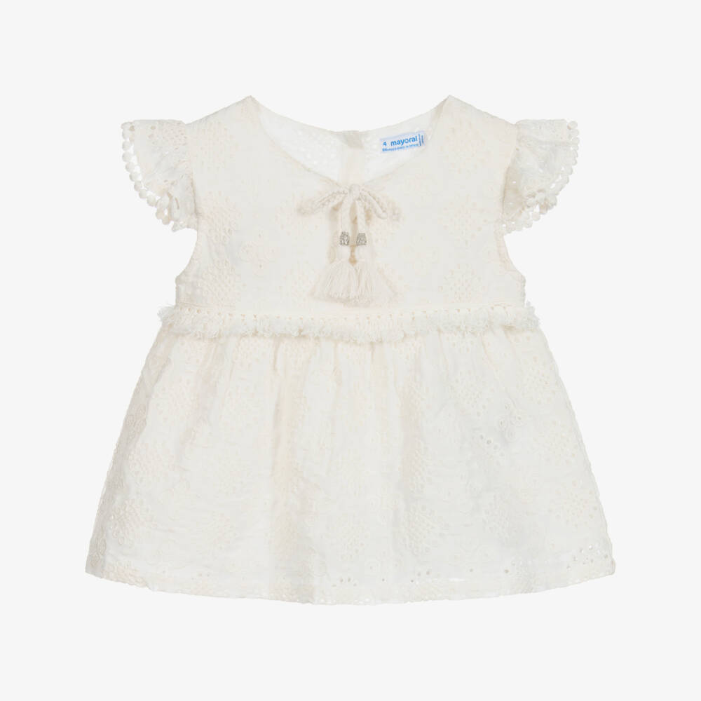 Mayoral-Ivory Broderie Anglaise Blouse | Childrensalon Outlet