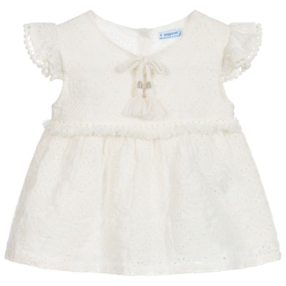 Mayoral - Blouse ivoire en broderie anglaise | Childrensalon