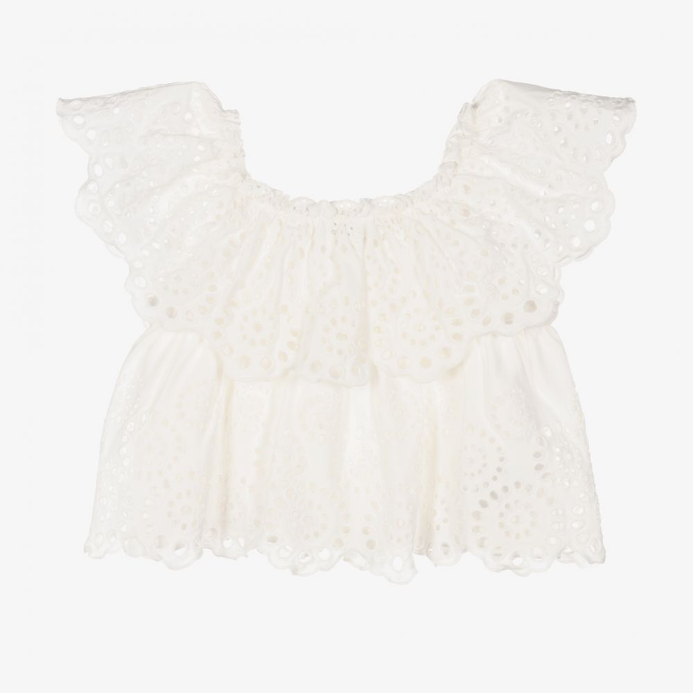 مايورال-بلوز قطن برودري لون عاجي للبنات | Childrensalon Outlet