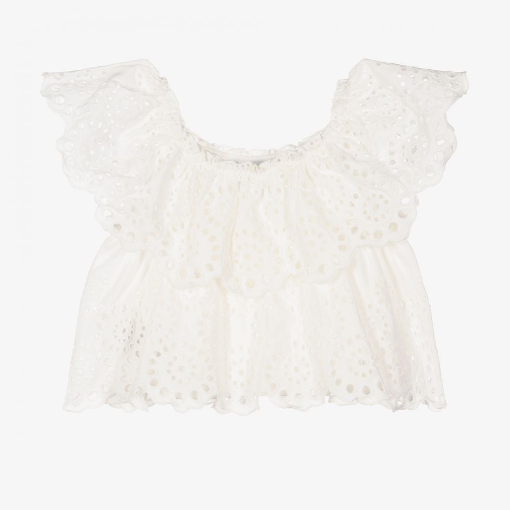 Mayoral - Ivory Broderie Anglaise Blouse | Childrensalon