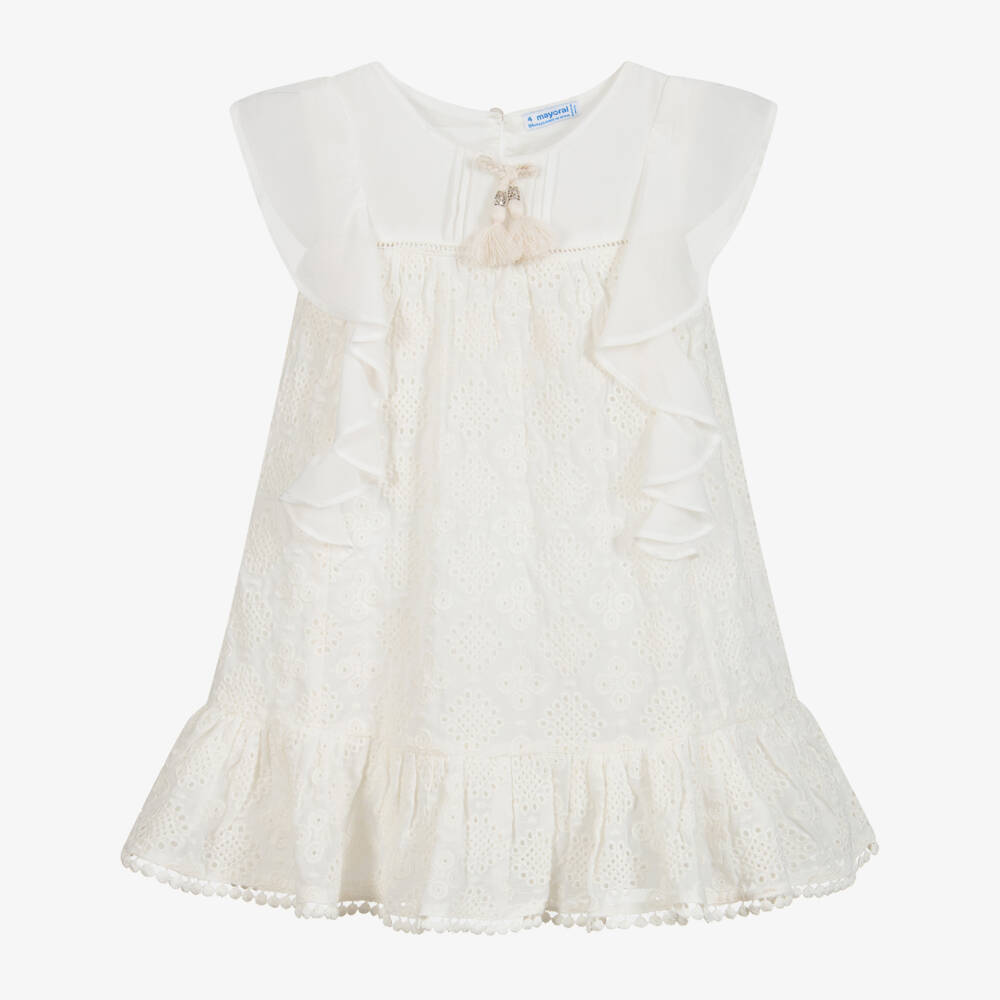 Mayoral-Ivory Broderie Anglaise Dress | Childrensalon Outlet