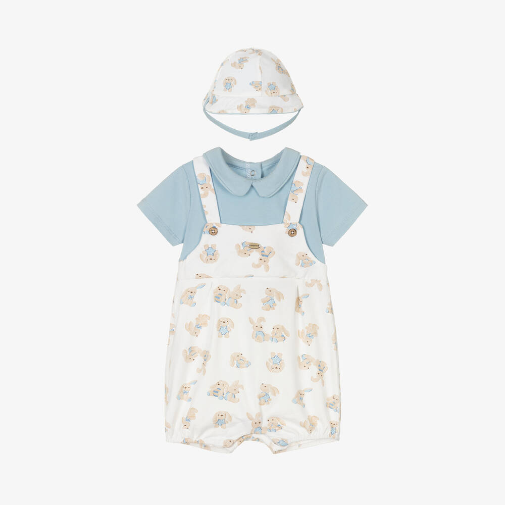 Mayoral-Ivory Bunny Print Cotton Babysuit Set | Childrensalon Outlet