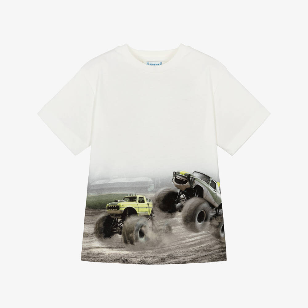 Mayoral-Ivory Car Print T-shirt | Childrensalon Outlet