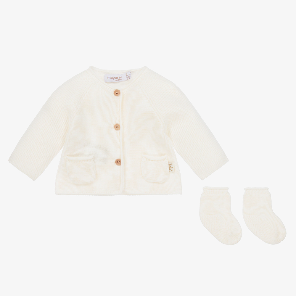 Mayoral Newborn - Ivory Cardigan & Socks Set | Childrensalon