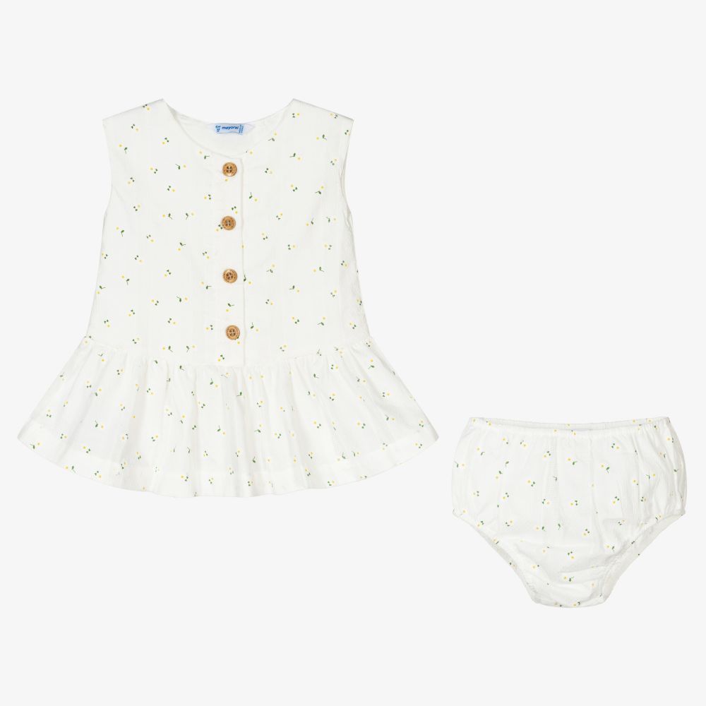 Mayoral Ivory Cotton Daisy Dress Set Childrensalon Outlet