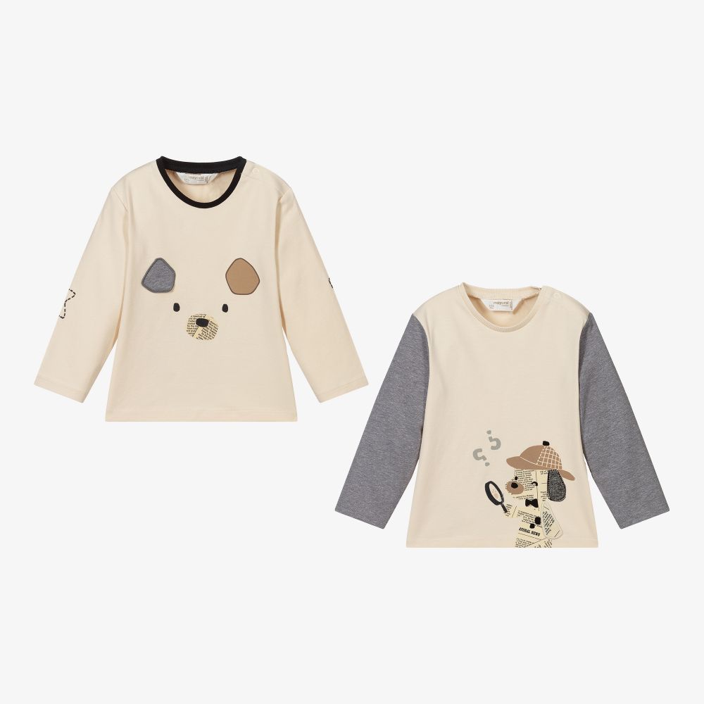 Mayoral Newborn - Ivory Cotton Dog Tops (2 Pack) | Childrensalon