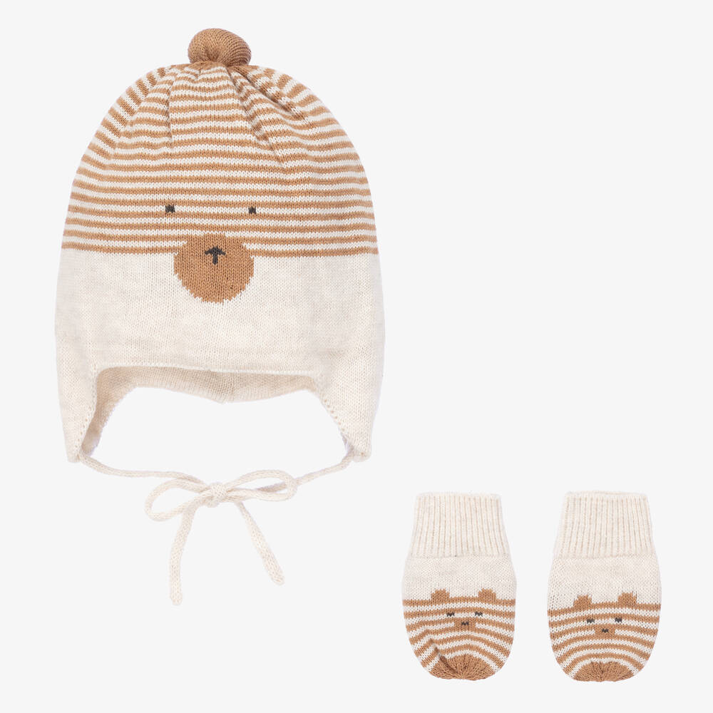 Mayoral Newborn - Ivory Cotton Hat & Mittens Set | Childrensalon