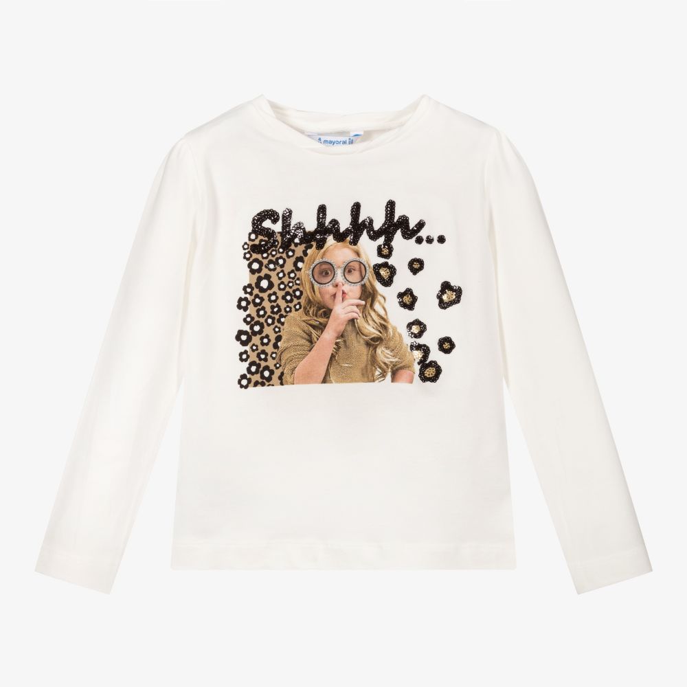 Mayoral - Ivory Cotton 'Shhhh' Top | Childrensalon