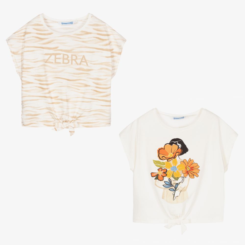 Mayoral - T-shirts ivoire en coton (x 2) | Childrensalon