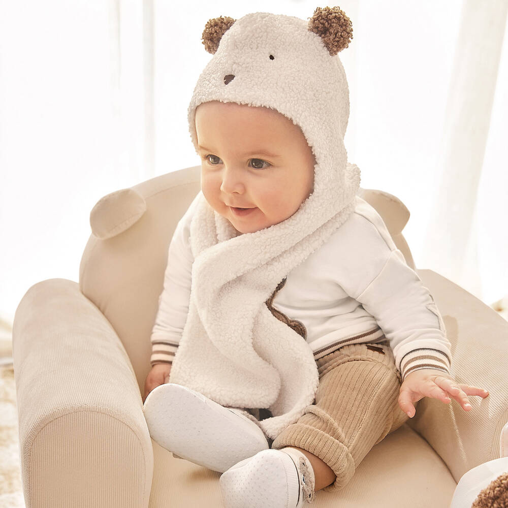 Mayoral-Ivory Faux Shearling Bear Baby Hat | Childrensalon Outlet
