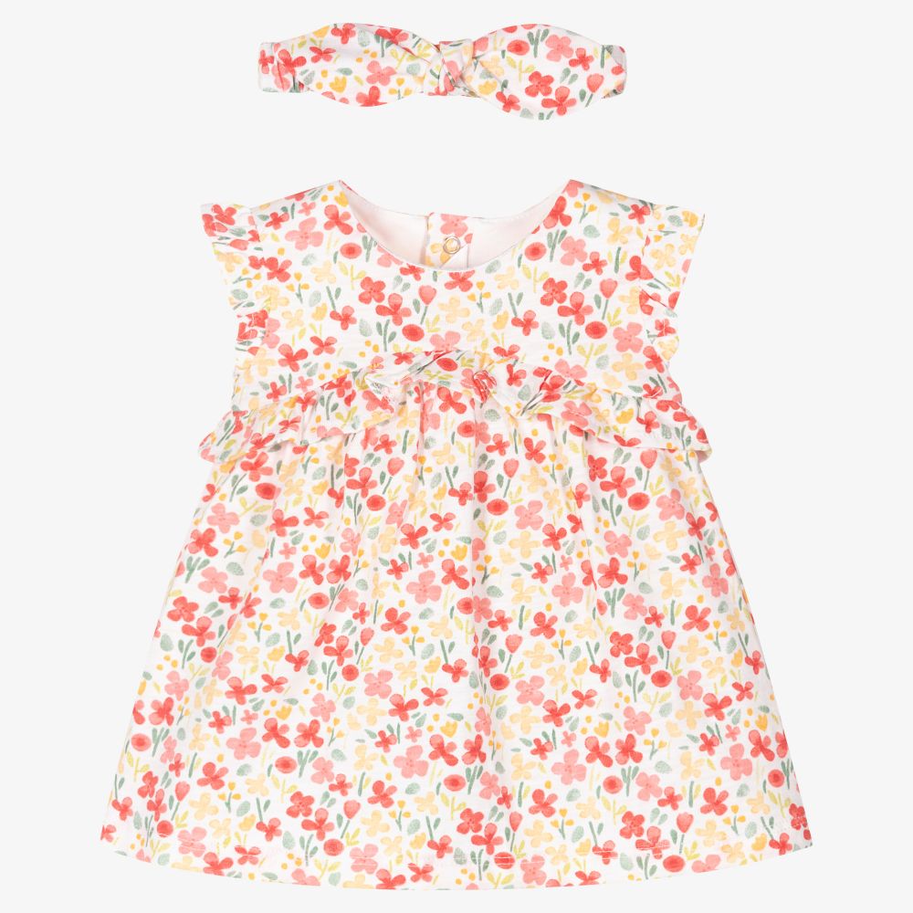 Mayoral Newborn-طقم فستان قطن لون عاجي بطبعة ورود | Childrensalon Outlet