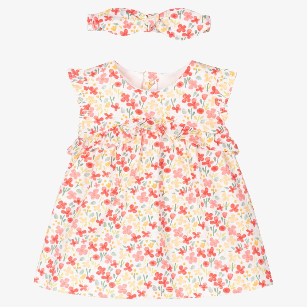 Mayoral Newborn - Ivory Floral Baby Dress Set  | Childrensalon