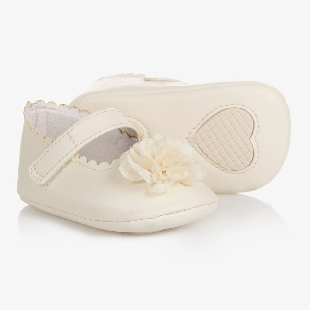 Mayoral Newborn - Ivory Flower Ballerina Shoes  | Childrensalon