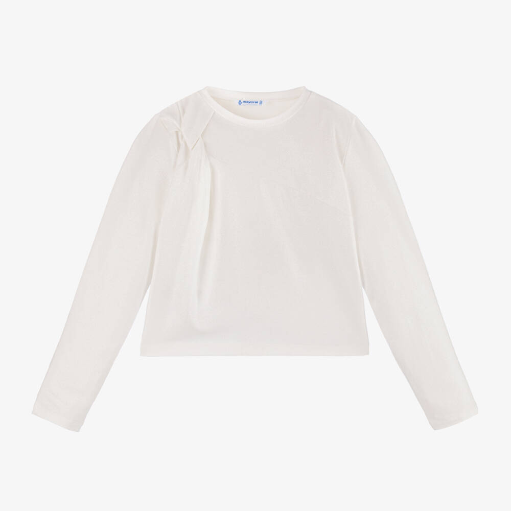 Mayoral-Ivory Glitter Long Sleeve Top | Childrensalon Outlet