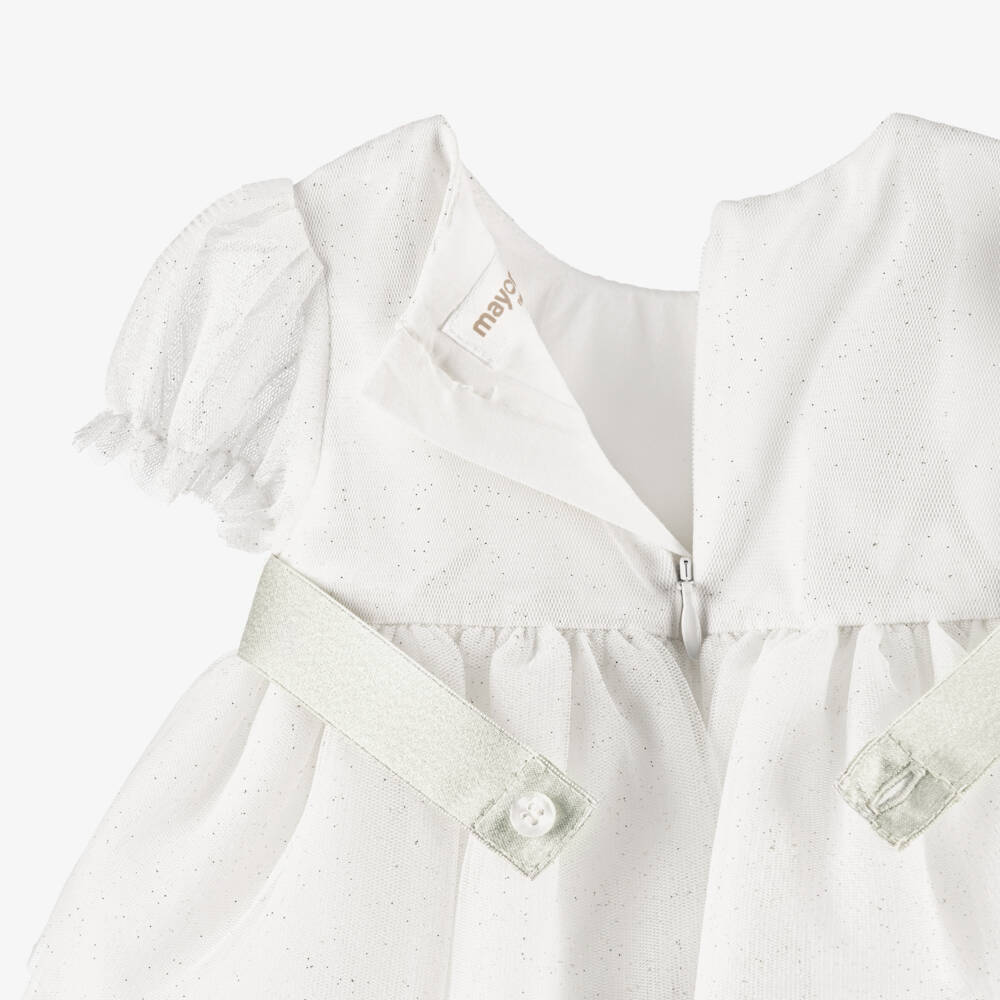 Mayoral Newborn-Ivory Glitter Tulle Dress | Childrensalon Outlet