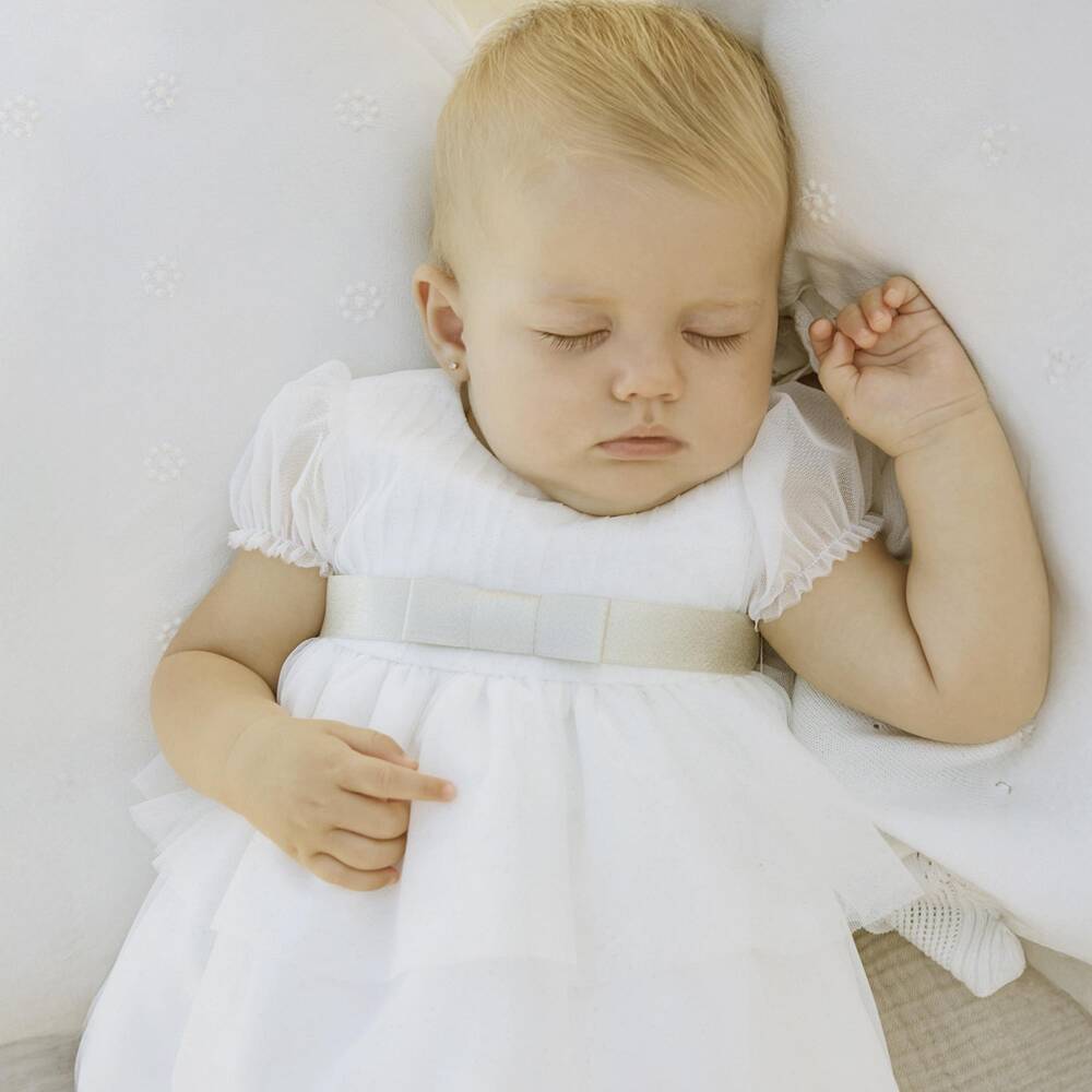 Mayoral Newborn-Ivory Glitter Tulle Dress | Childrensalon Outlet