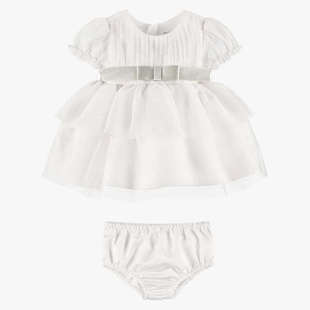 Mayoral Newborn-Ivory Glitter Tulle Dress | Childrensalon Outlet